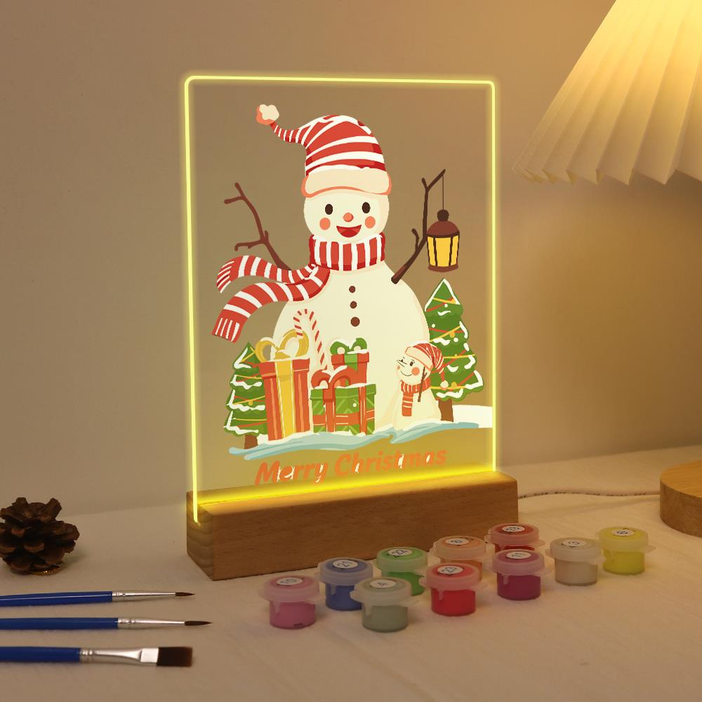 Striped-Hat Snowman with Lantern paint by numbers light-up sign – image 4