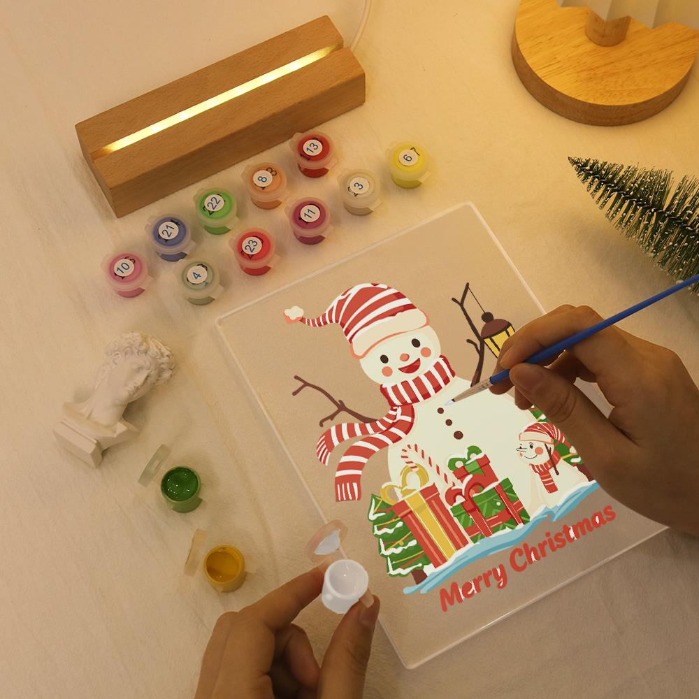 Striped-Hat Snowman with Lantern paint by numbers light-up sign – image 7