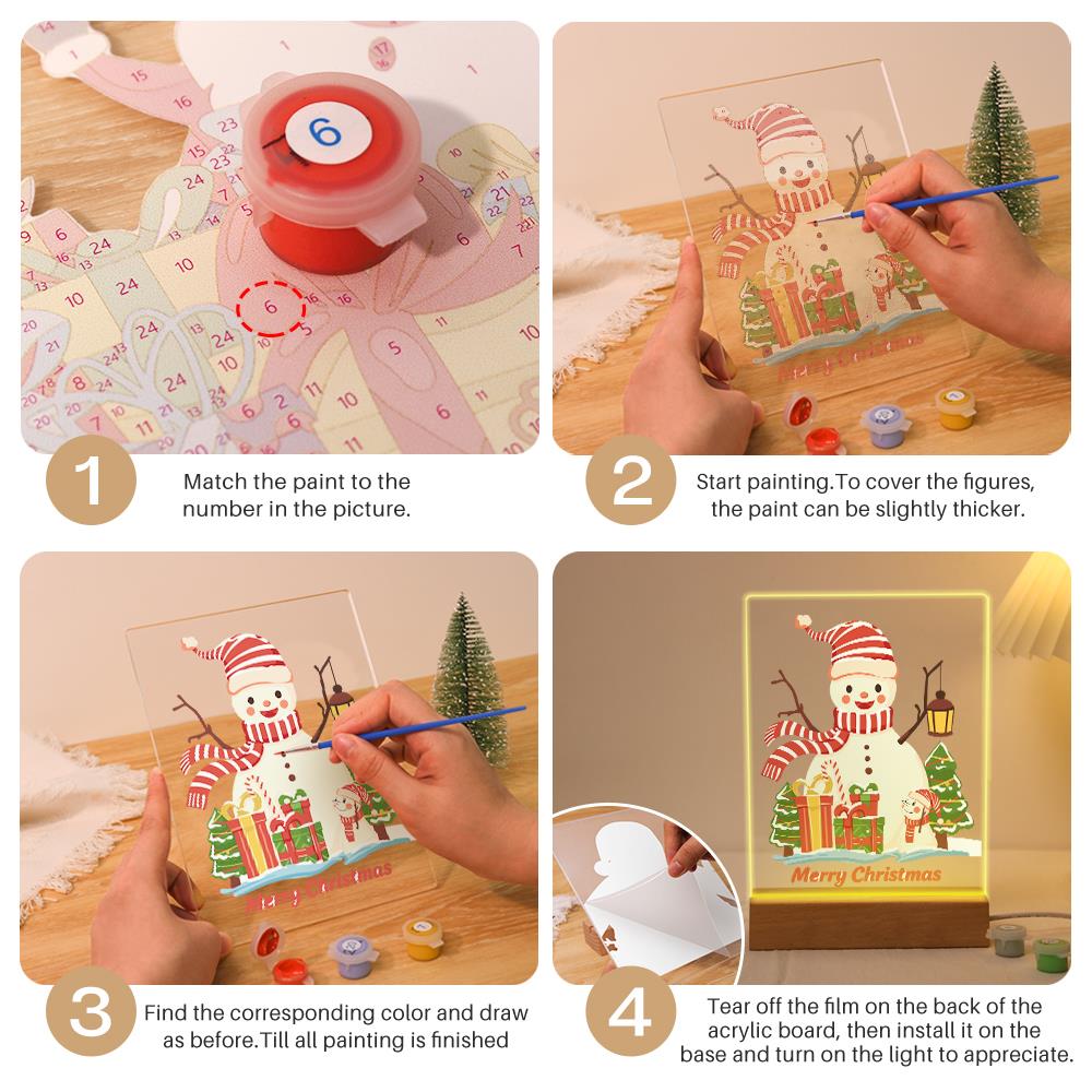 Striped-Hat Snowman with Lantern paint by numbers light-up sign – image 12