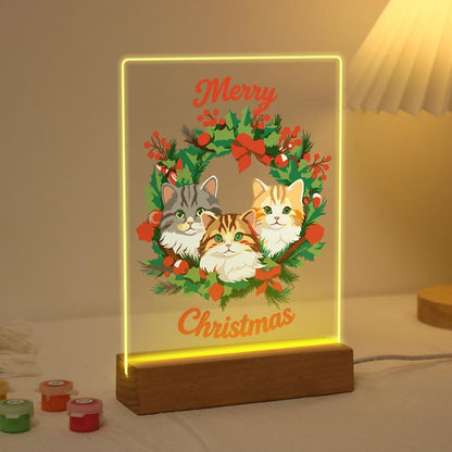 Three Cats in a Holly Wreath paint by numbers light-up sign – image 3