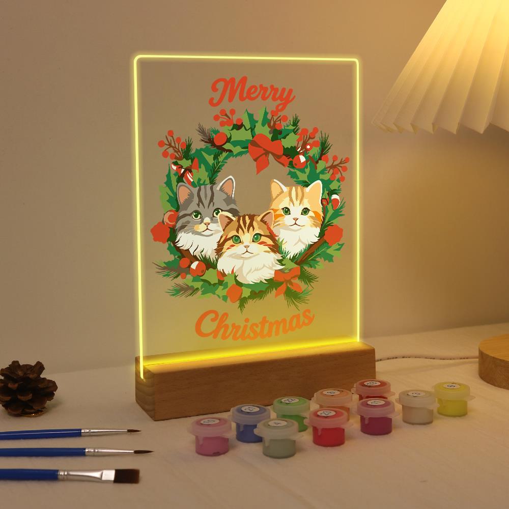 Three Cats in a Holly Wreath paint by numbers light-up sign – image 4