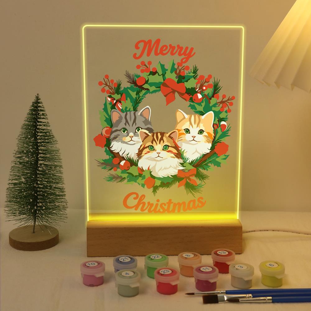 Three Cats in a Holly Wreath paint by numbers light-up sign – image 5