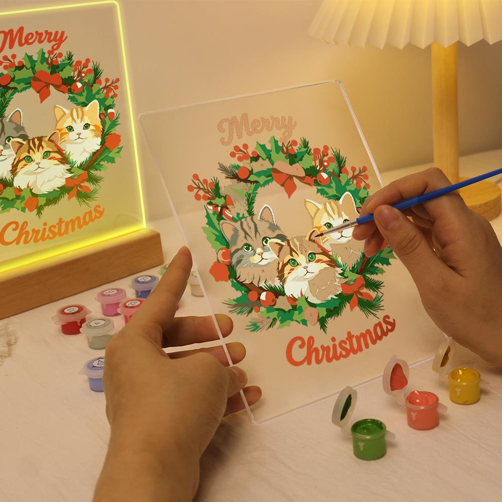 Three Cats in a Holly Wreath paint by numbers light-up sign – image 9