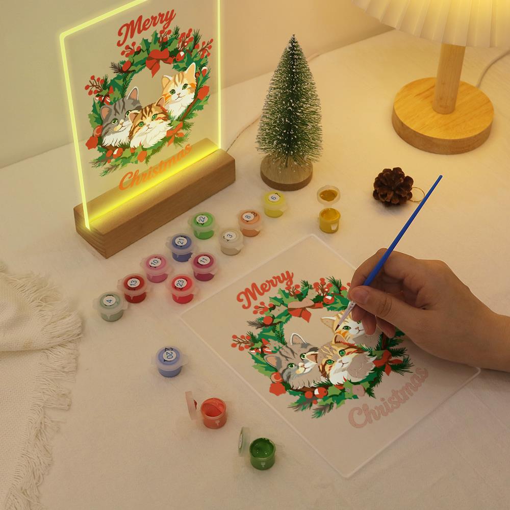 Three Cats in a Holly Wreath paint by numbers light-up sign – image 10