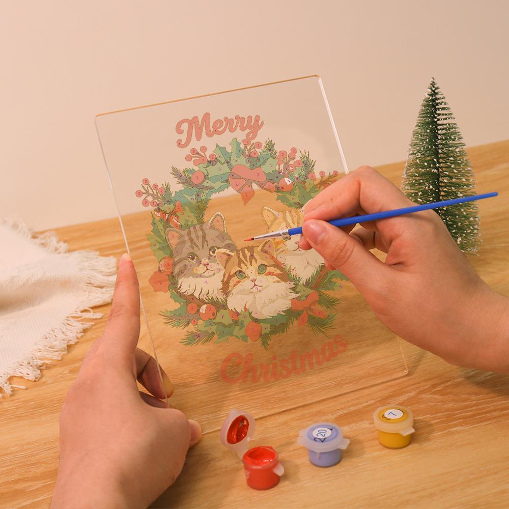 Three Cats in a Holly Wreath paint by numbers light-up sign – image 11