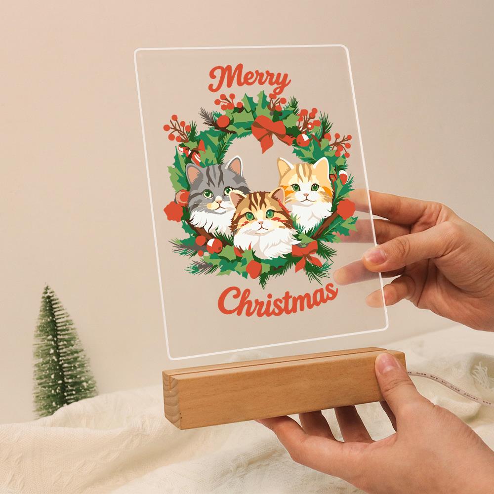 Three Cats in a Holly Wreath paint by numbers light-up sign – image 13