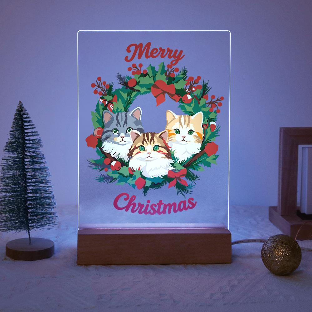 Three Cats in a Holly Wreath paint by numbers light-up sign – image 14