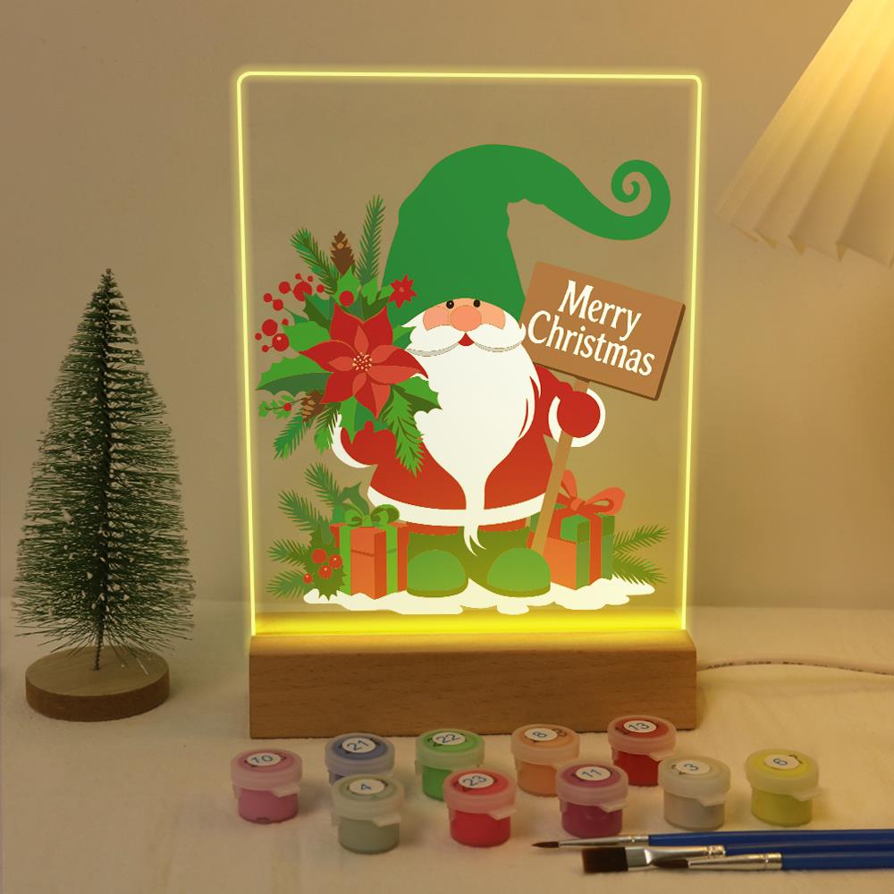 Green-Hat Gnome with Poinsettias paint by numbers light-up sign – image 5
