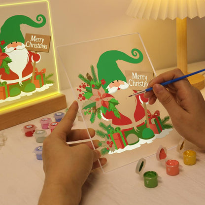 Green-Hat Gnome with Poinsettias paint by numbers light-up sign – image 9