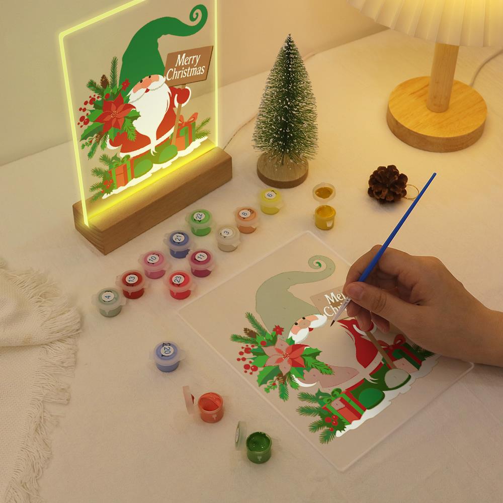 Green-Hat Gnome with Poinsettias paint by numbers light-up sign – image 10