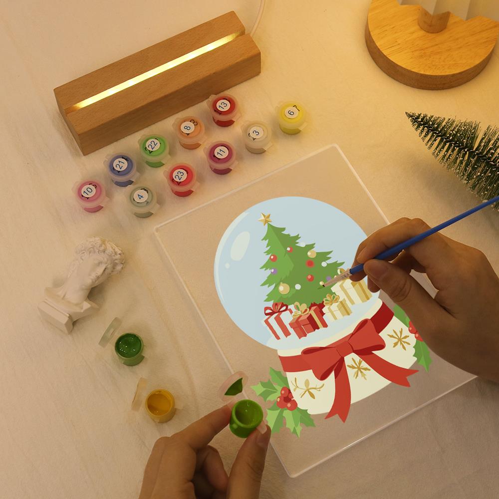 Ribbon-Tied Snow Globe Tree paint by numbers light-up sign – image 7