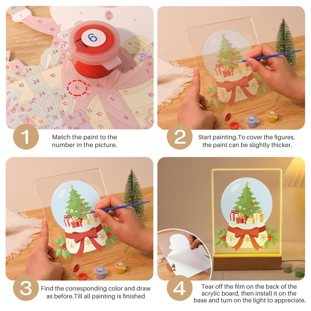 Ribbon-Tied Snow Globe Tree paint by numbers light-up sign – image 12