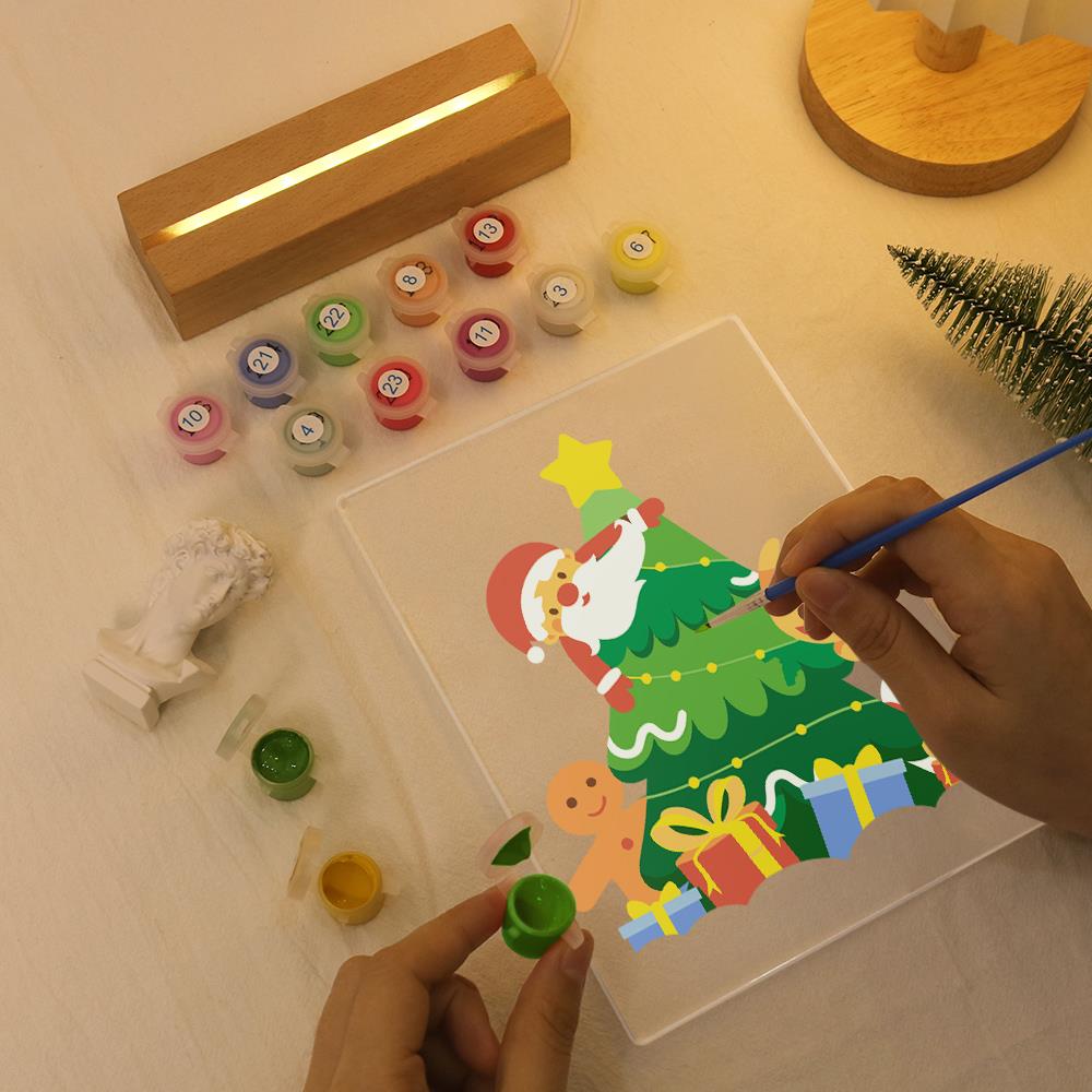 Santa Peeking From the Tree paint by numbers light-up sign – image 7