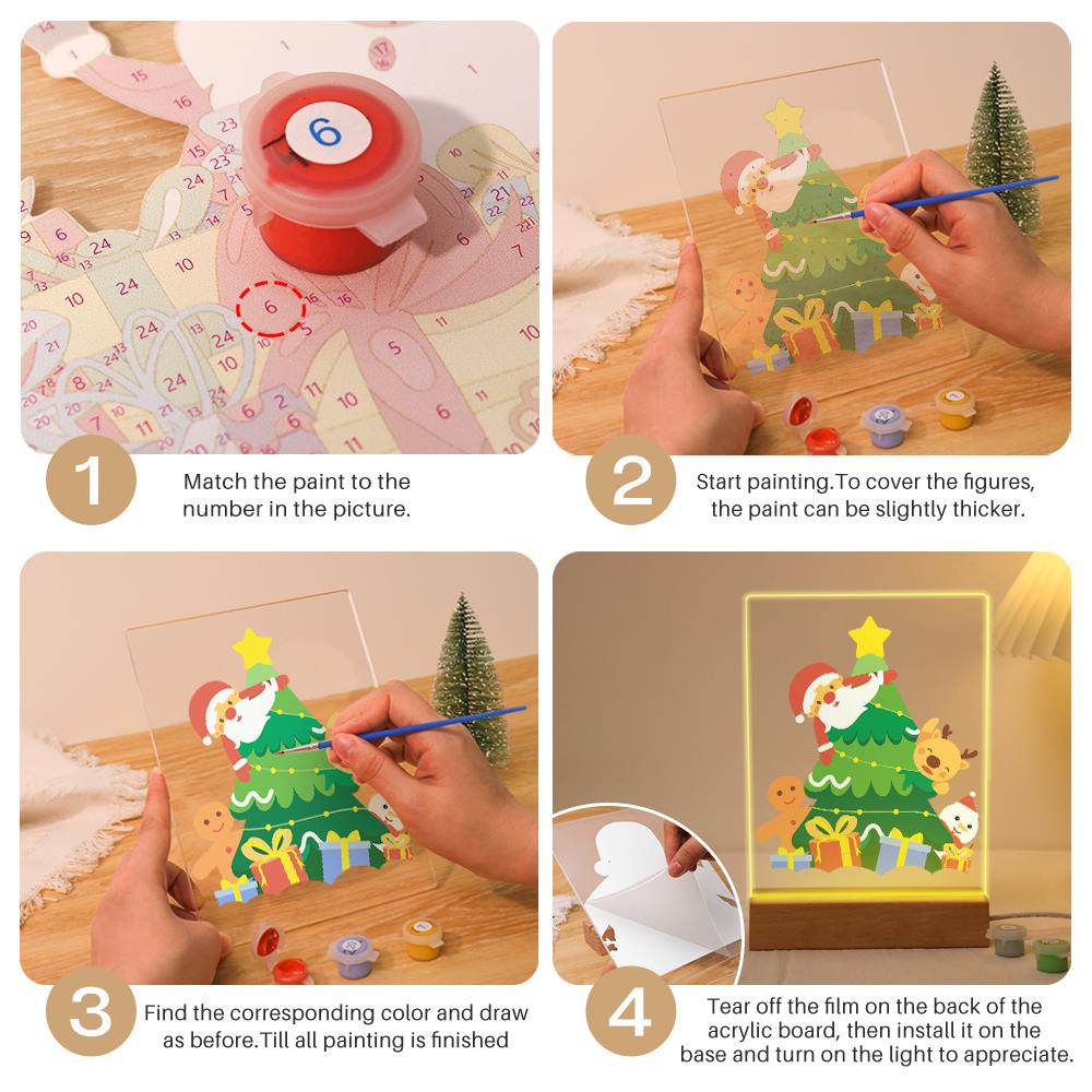 Santa Peeking From the Tree paint by numbers light-up sign – image 12