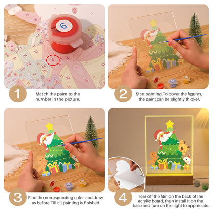 Santa Peeking From the Tree paint by numbers light-up sign – image 12