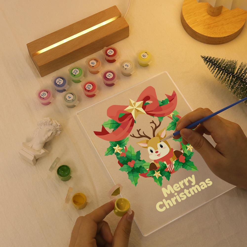 Reindeer in a Star-Topped Wreath paint by numbers light-up sign – image 7
