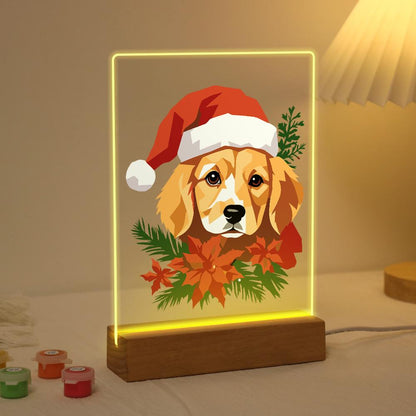 Golden Pup in Poinsettias paint by numbers light-up sign – image 3