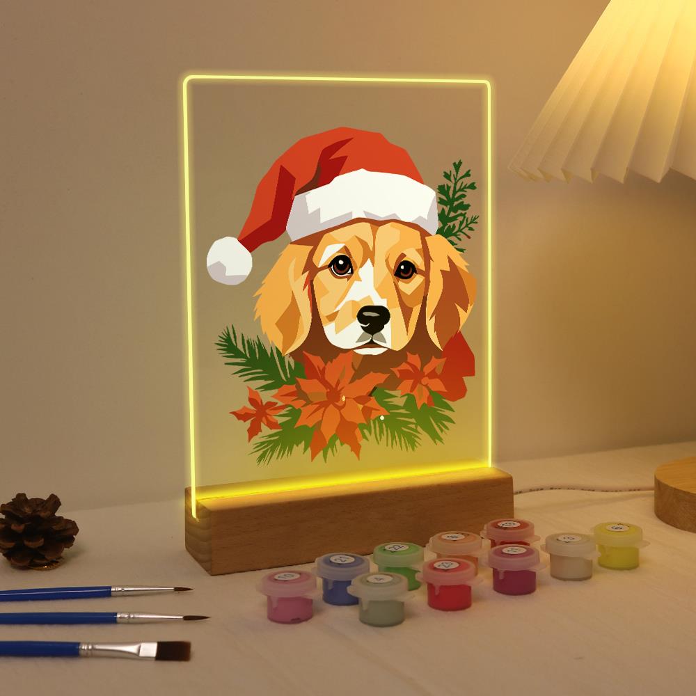Golden Pup in Poinsettias paint by numbers light-up sign – image 4
