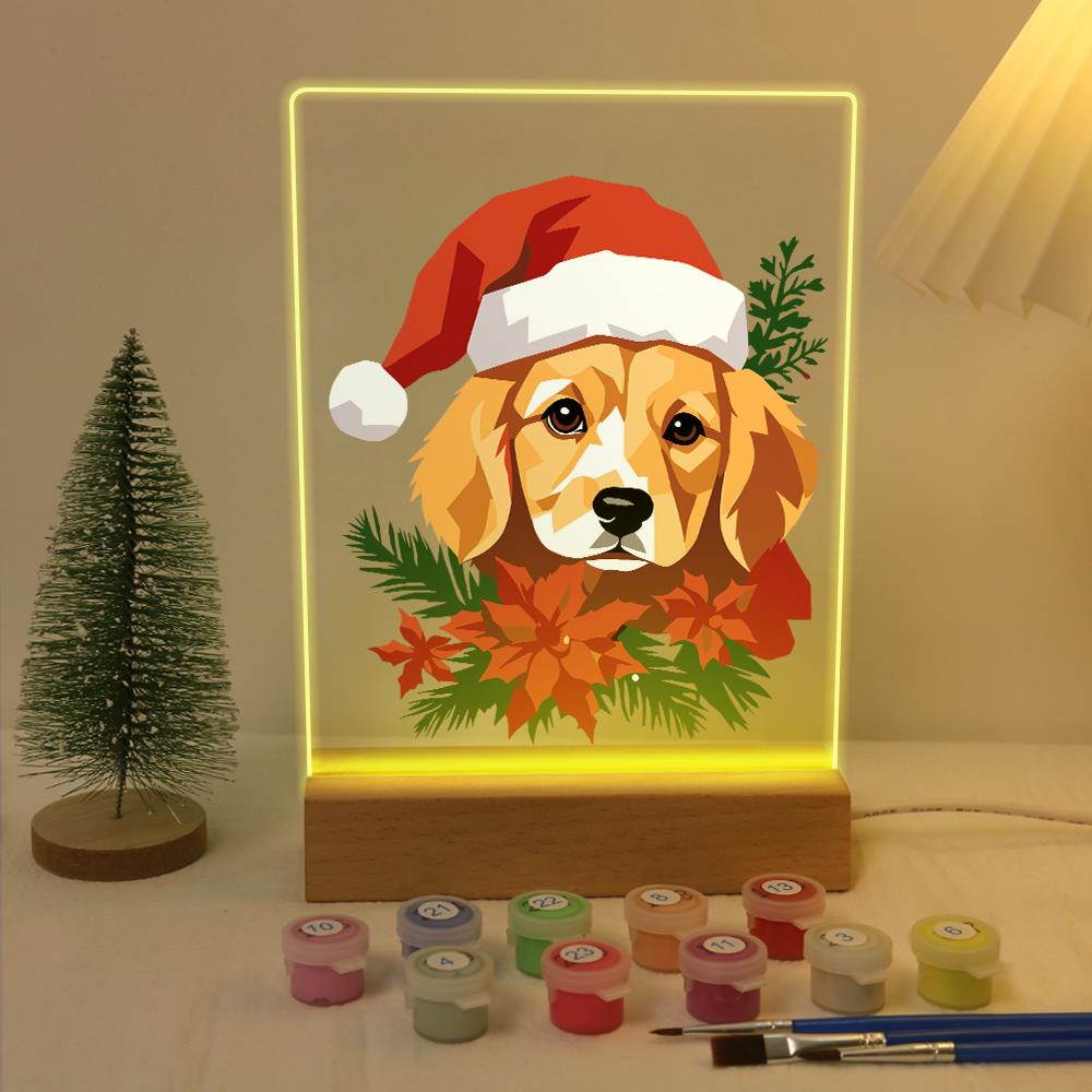 Golden Pup in Poinsettias paint by numbers light-up sign – image 5