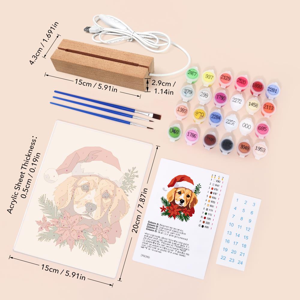 Golden Pup in Poinsettias paint by numbers light-up sign – image 6