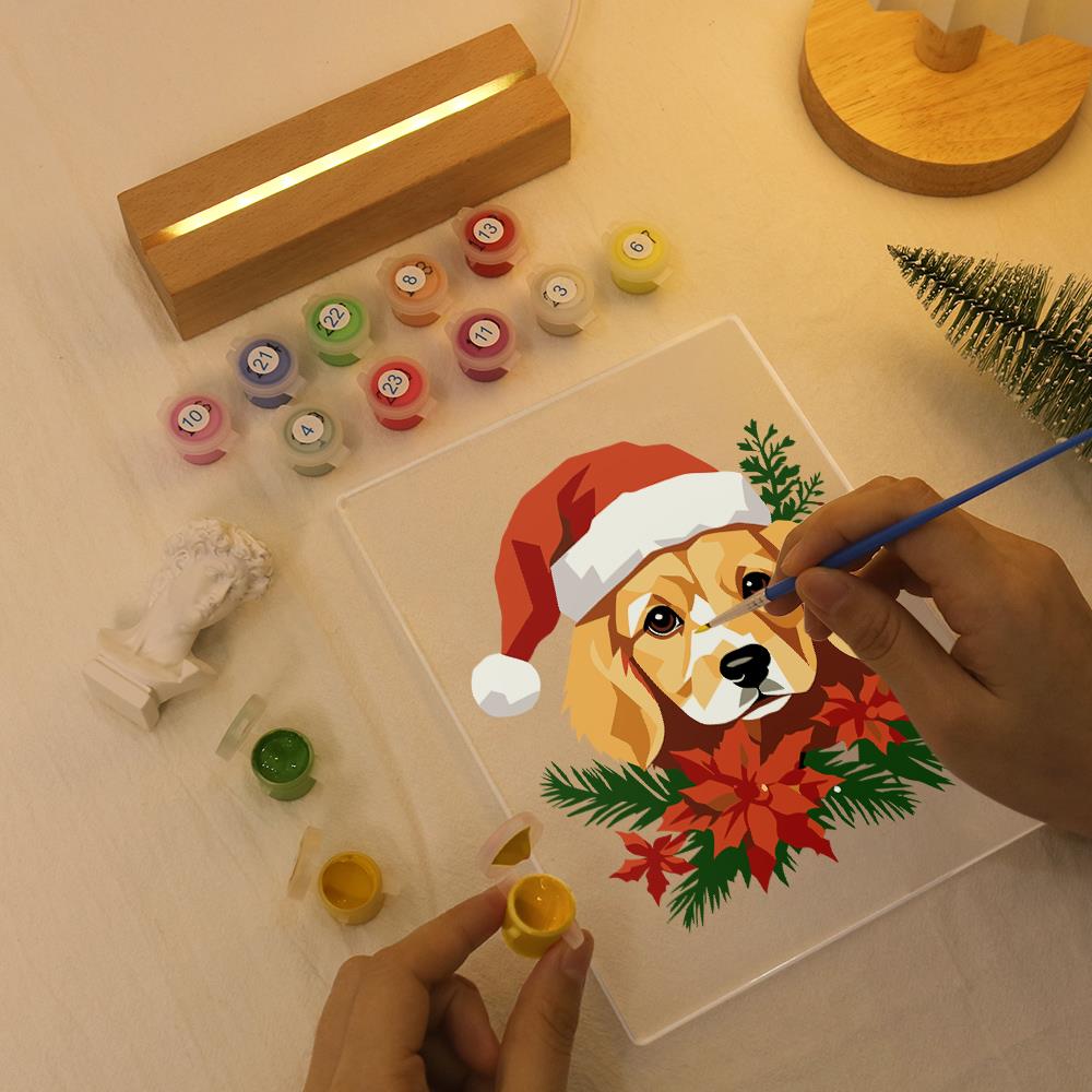 Golden Pup in Poinsettias paint by numbers light-up sign – image 7