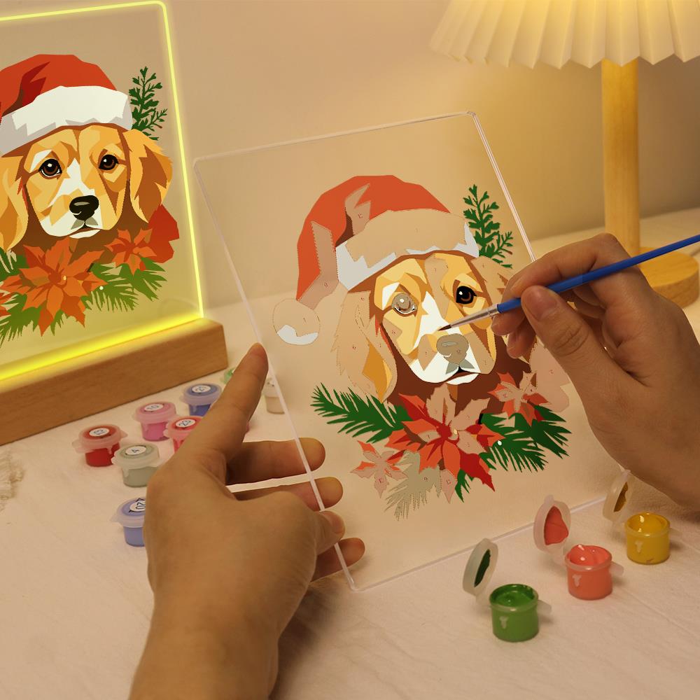 Golden Pup in Poinsettias paint by numbers light-up sign – image 9
