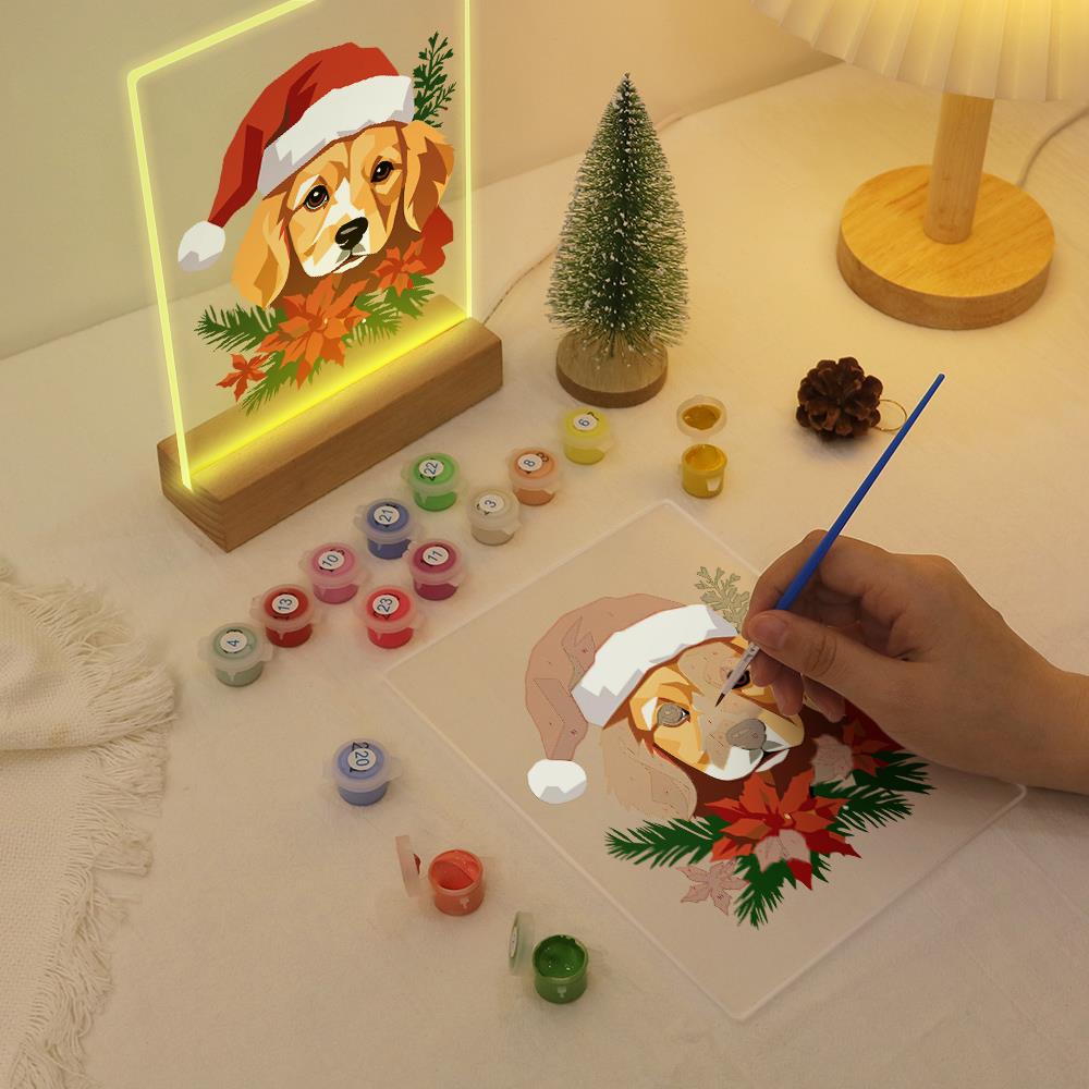 Golden Pup in Poinsettias paint by numbers light-up sign – image 10