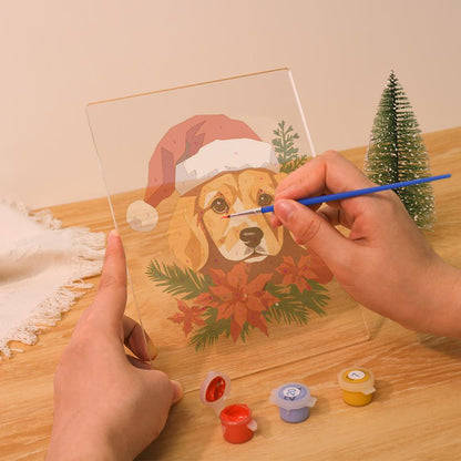 Golden Pup in Poinsettias paint by numbers light-up sign – image 11