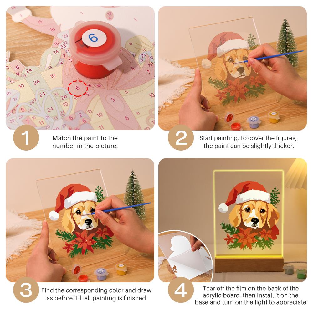 Golden Pup in Poinsettias paint by numbers light-up sign – image 12