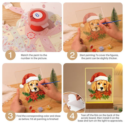 Golden Pup in Poinsettias paint by numbers light-up sign – image 12