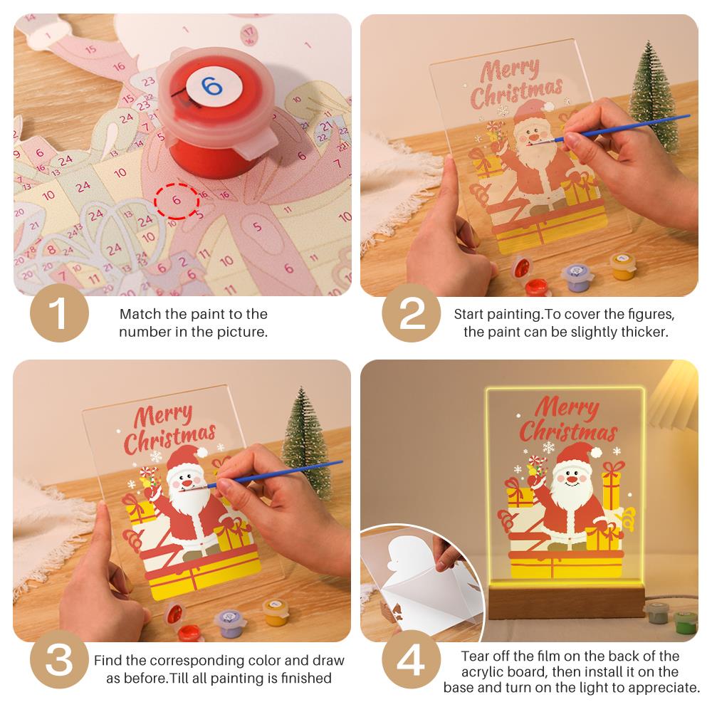 Waving Santa with Stacked Gifts paint by numbers light-up sign – image 12