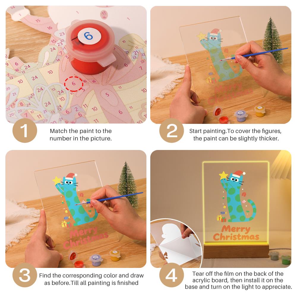 Polka-Dot Cat Reaching for a Star paint by numbers light-up sign – image 12