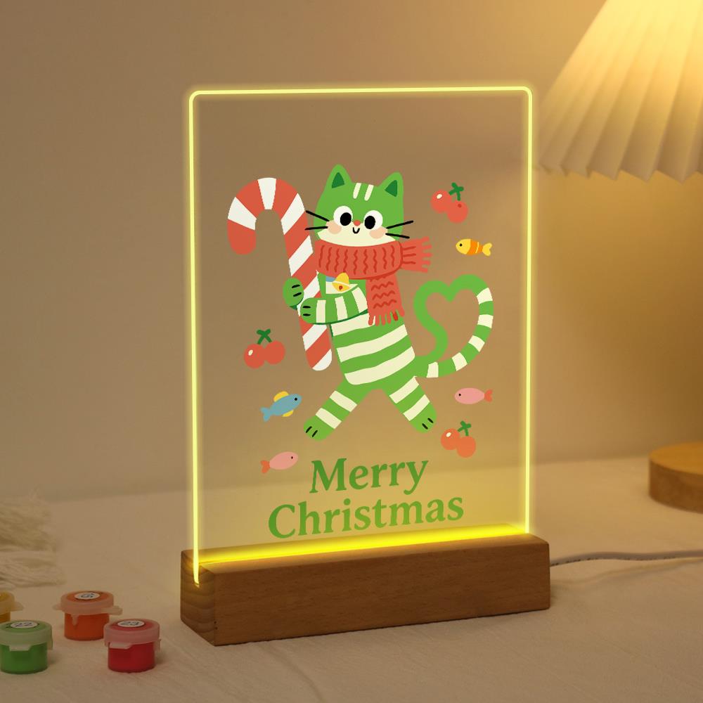Candy-Cane Cat in a Red Scarf paint by numbers light-up sign – image 3