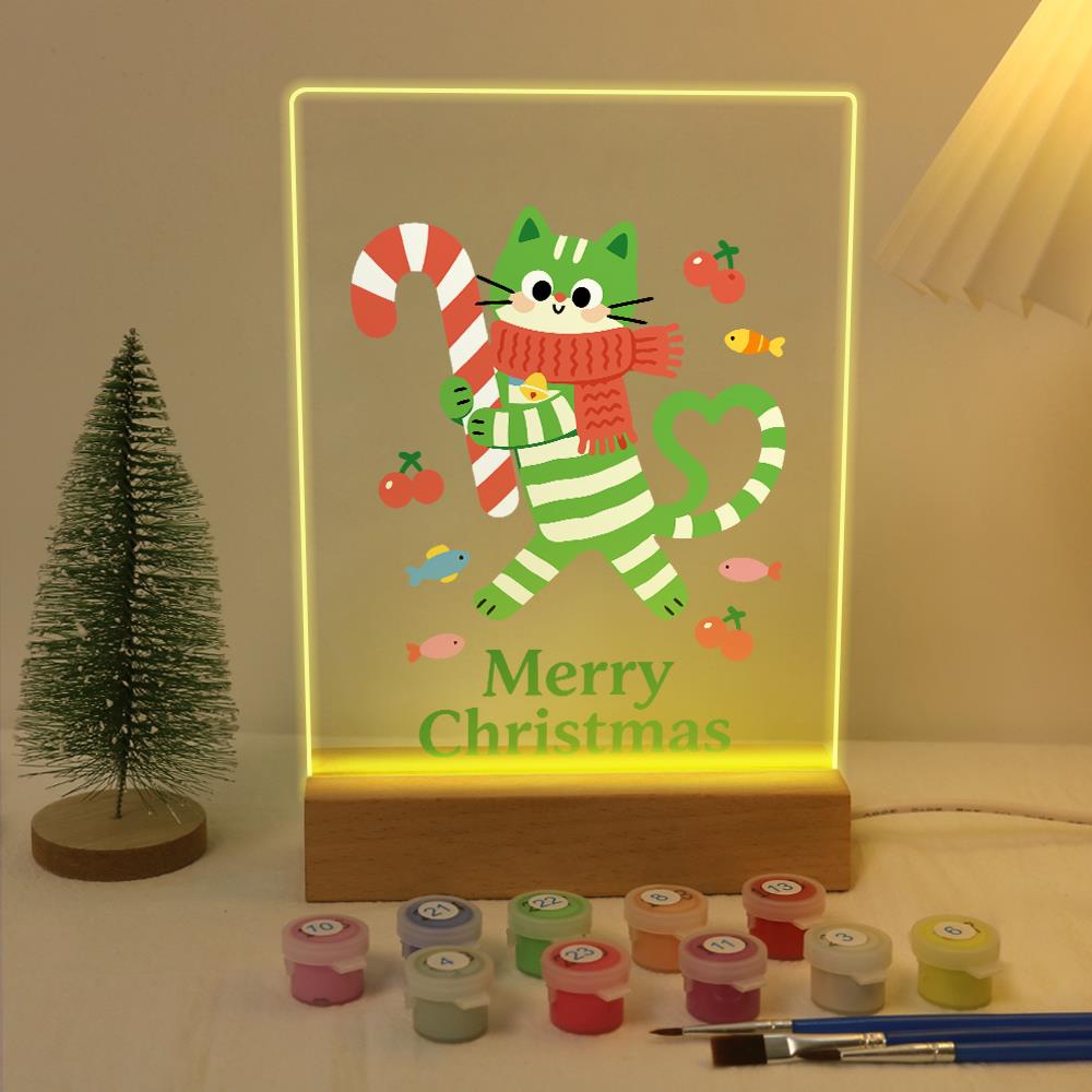 Candy-Cane Cat in a Red Scarf paint by numbers light-up sign – image 5