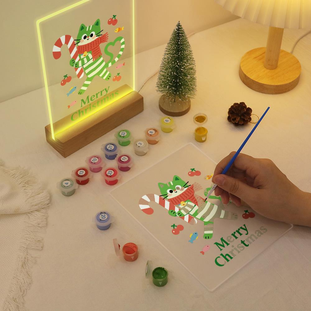 Candy-Cane Cat in a Red Scarf paint by numbers light-up sign – image 10