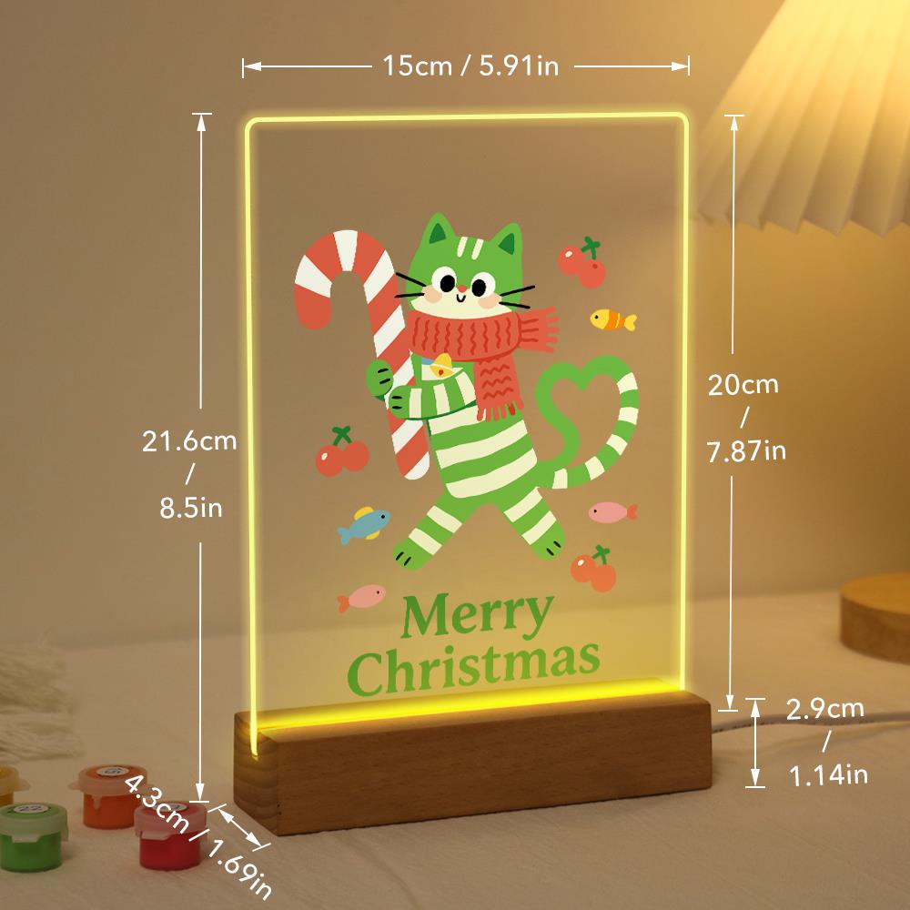 Candy-Cane Cat in a Red Scarf paint by numbers light-up sign – image 21