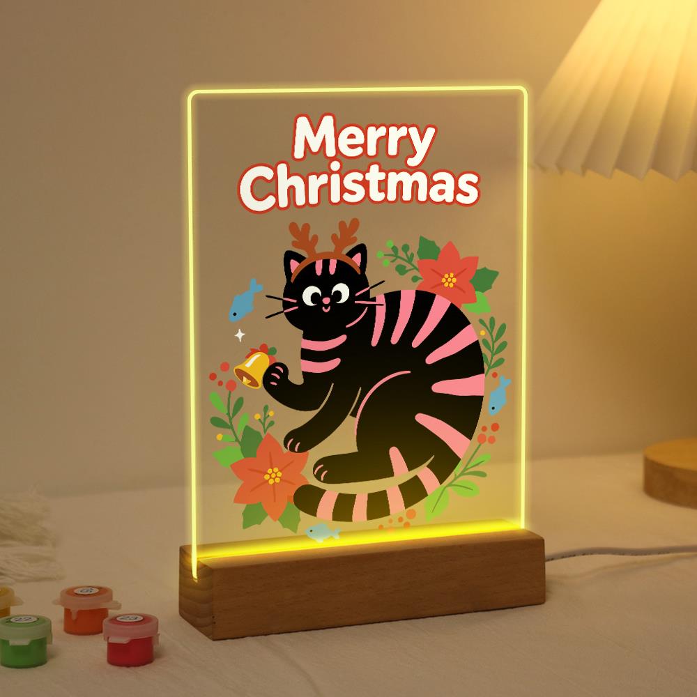 Antlered Black Cat in Poinsettias paint by numbers light-up sign – image 3
