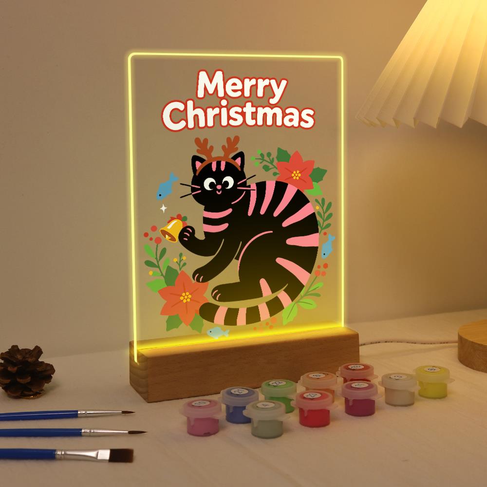 Antlered Black Cat in Poinsettias paint by numbers light-up sign – image 4