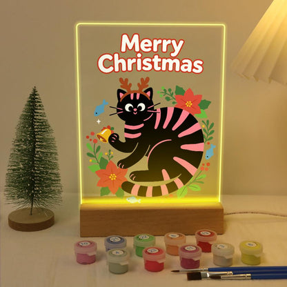 Antlered Black Cat in Poinsettias paint by numbers light-up sign – image 5