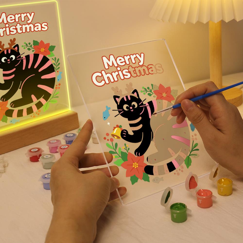 Antlered Black Cat in Poinsettias paint by numbers light-up sign – image 9