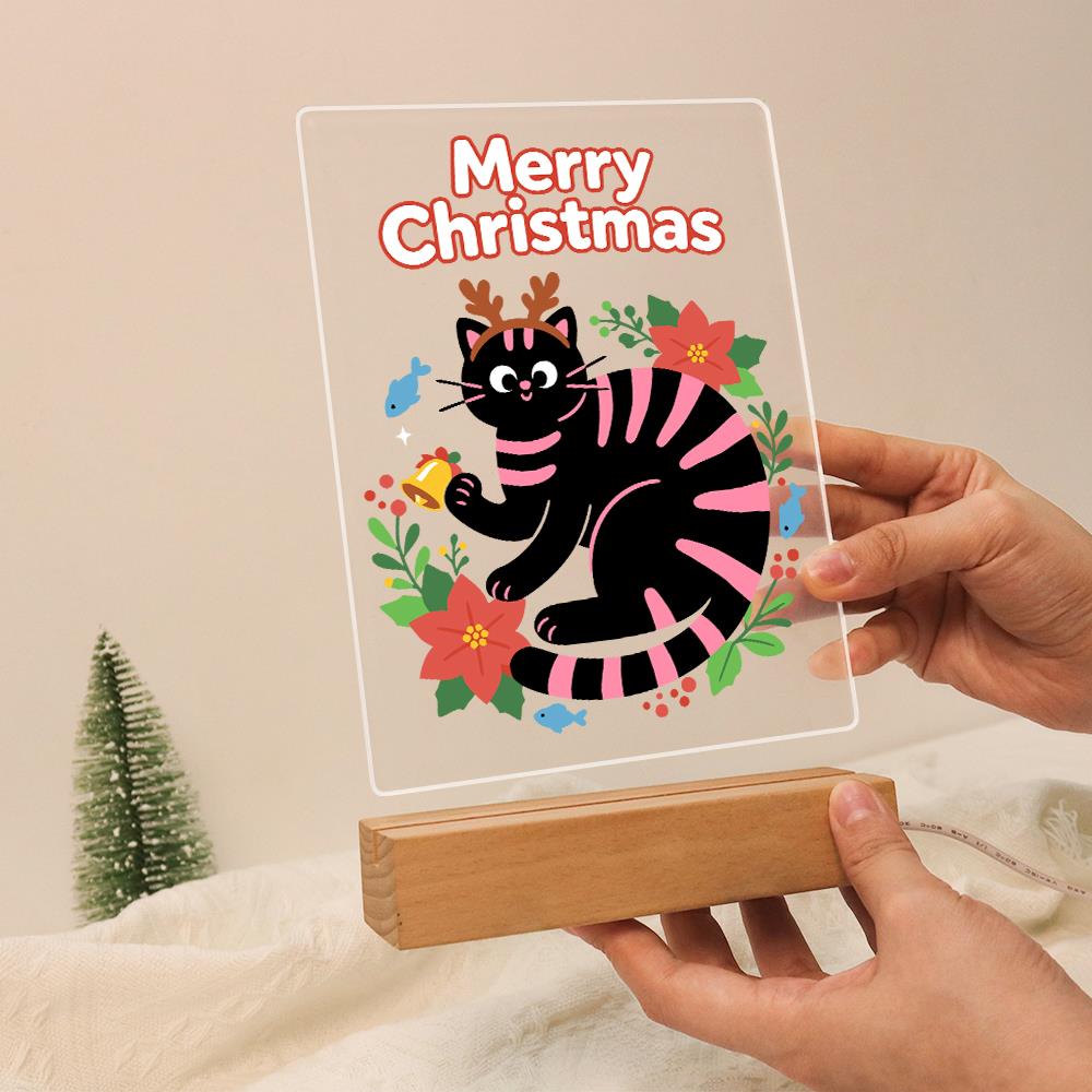 Antlered Black Cat in Poinsettias paint by numbers light-up sign – image 13