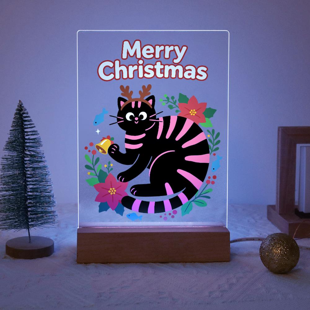 Antlered Black Cat in Poinsettias paint by numbers light-up sign – image 14