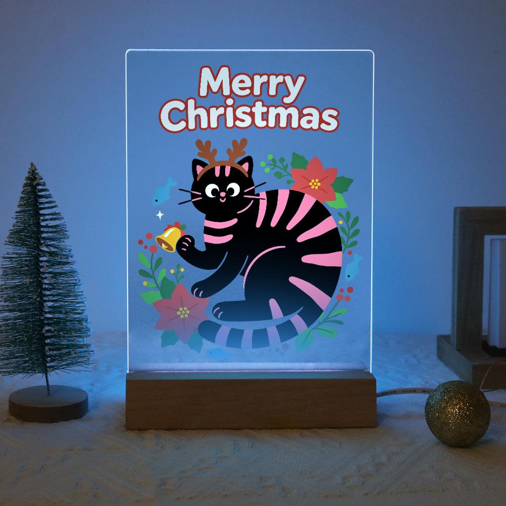 Antlered Black Cat in Poinsettias paint by numbers light-up sign – image 16