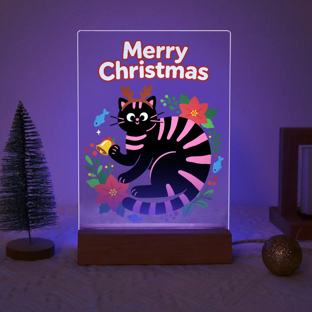 Antlered Black Cat in Poinsettias paint by numbers light-up sign – image 18