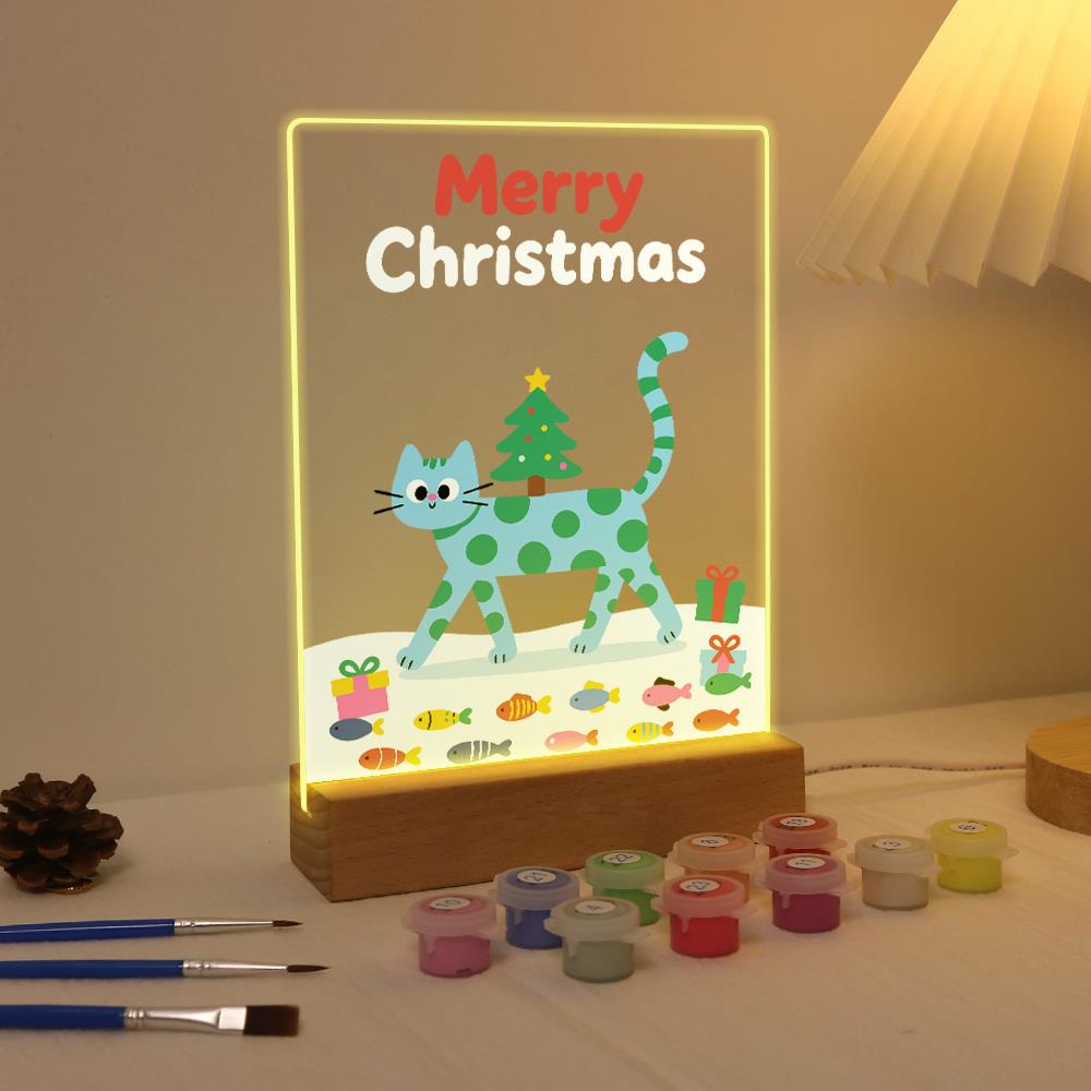 Spotted Cat Carrying a Tiny Tree paint by numbers light-up sign – image 4