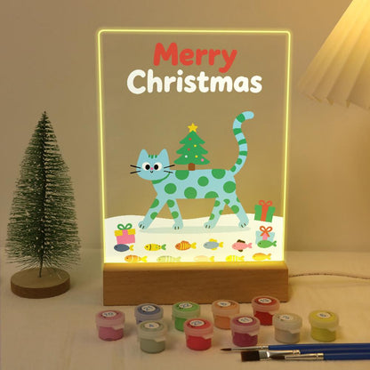 Spotted Cat Carrying a Tiny Tree paint by numbers light-up sign – image 5