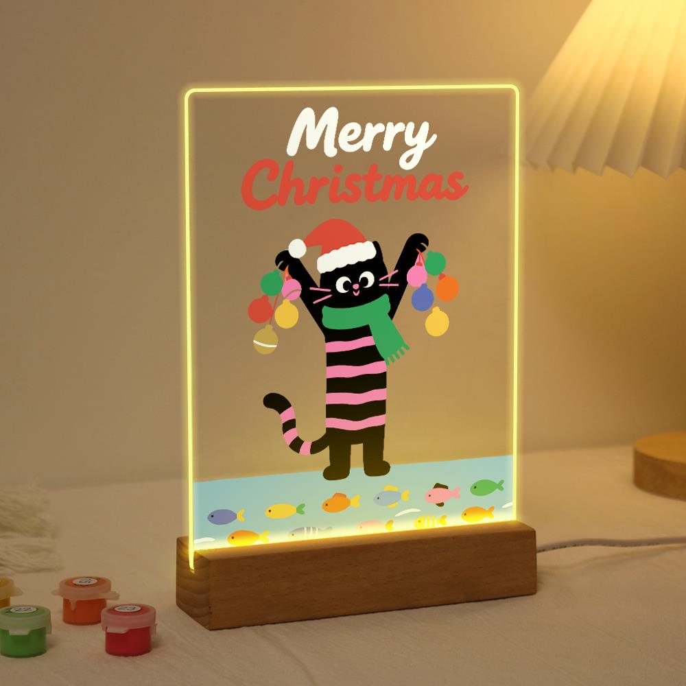 Santa-Hat Cat with Bauble Garland paint by numbers light-up sign – image 3