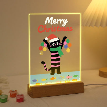 Santa-Hat Cat with Bauble Garland paint by numbers light-up sign – image 3