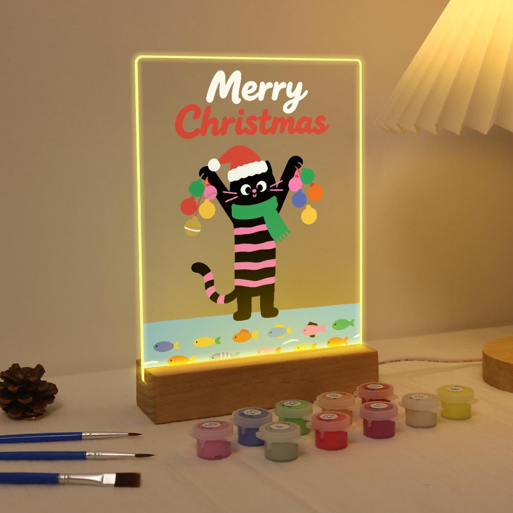 Santa-Hat Cat with Bauble Garland paint by numbers light-up sign – image 4