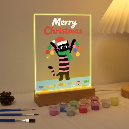 Santa-Hat Cat with Bauble Garland paint by numbers light-up sign – image 4